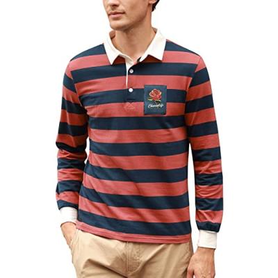 China Custom Logo 2022 Anti-UV Mens 100% Cotton Striped Long Sleeve Rugby Tank Top for sale