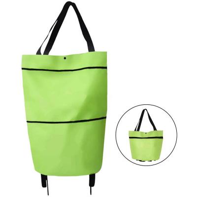 China All Needs In Shopping 2 In 1 Collapsible Folding Zipper Folding Shopping Cart Double Decker Shopping Bag With Wheels for sale