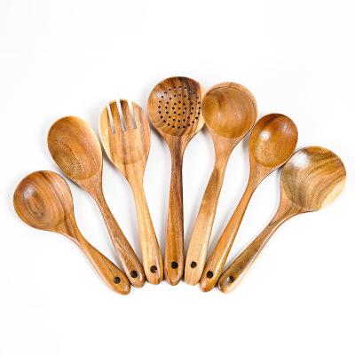 China Disposable Customized Wooden Spurtles Set Natural Teak Kitchen Cookware Non Stick Wooden Cookware for sale