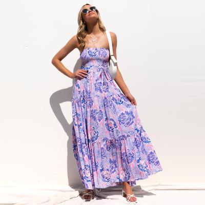 China Polynesian Fashion Girl Beach Wear Anti-Static Bohemian Ladies Dress Flower Printed Floral Summer Boho Casual Dress Vestidos Clothing for sale