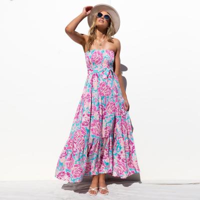 China High Fashion Clothing Bohemian Anti-Static Strapless Off The Line Backless Beach Long Maxi Dress Flower A Off The Shoulder Maxi Dress Formal Dresses for sale