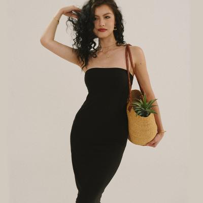 China High-end slim casual retro summer temperament dress skirt tube solid color mid length strapless simple black slim top women anti-static for sale