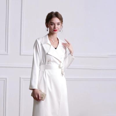 China Anti-Wrinkle Spring and Autumn British Style Jacket Women Long Above - Knee Plus Casual Cotton Crossover Belted Slim Coat for sale