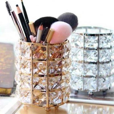 China Viable European Style Brush Bucket Collection Cosmetics Makeup Brush Pencil Storage Crystal Holder for sale