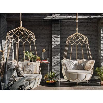 China Modern Outdoor Lounge Rattan Garden Balcony Convertible Metal Egg Chair Patio Hanging Swing Chair for sale