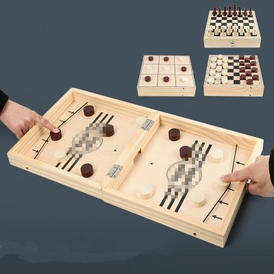 China RJ Wooden 4 in 1 Game Sling Puck Set Fast Game with Chess Controller Tic Tac Toe Ice Hockey Game for sale