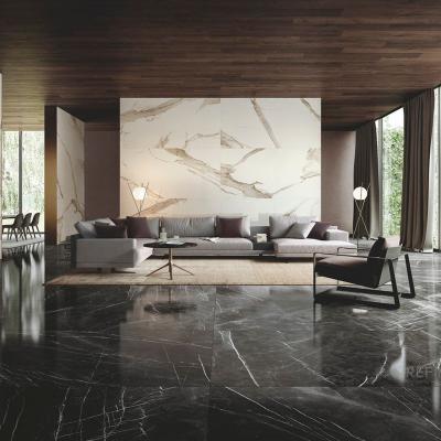 China Hot Selling Morden and Simplicity Vitagres Full Body Polished Tile Glazed Black Tile Porcelain Tile for Flooring for sale