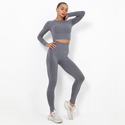 China Breathable 2021 Plus Size Ribbed Long Sleeve Yoga Wear Seamless Yoga Sets Fitness Women for sale