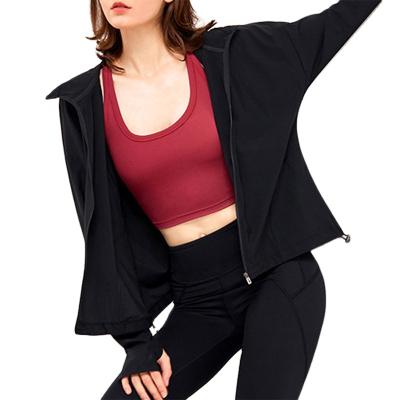 China SANQIANG Breathable Fitness Clothing Ladies Loose Slim Sports Zipper Jacket Long Sleeve Hooded Tops for sale