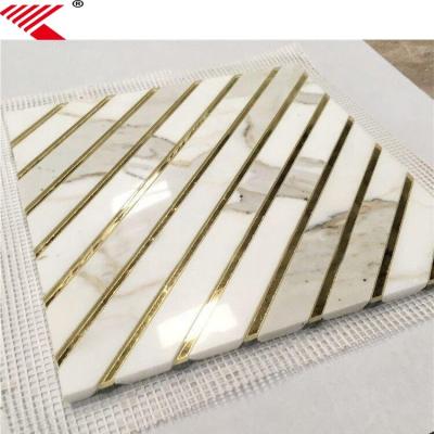 China Modern Wire Design Gold Waterjet Marble For Floor Tile for sale