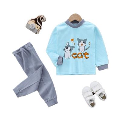 China Smart Casual Children's Pajamas Set Solid Spring and Autumn Cotton Children's Round Neck Long Sleeve Home Wear for sale