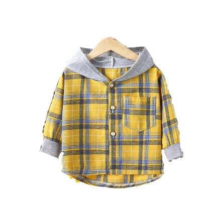 China Washable Children's spring and fall shirt clothing hooded plaid shirt play games long sleeve plaid clothing for sale