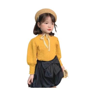 China Washable Toddler Ruffles Collar Bubble sleeve long sleeve T-shirt Blouses Kids Shirt for sale