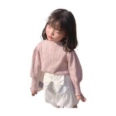 China Washable girls spring autumn tops tees kids girls white pink solid shirt for sale