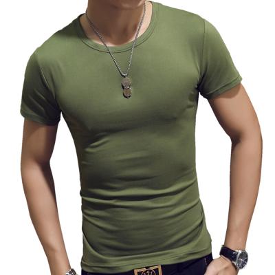 China Summer Men's Polyester Anti-Shrink Quick-Drying T-shirt Solid Color T-shirt Men's Round Neck Short Sleeve Bottoming Shirt for sale