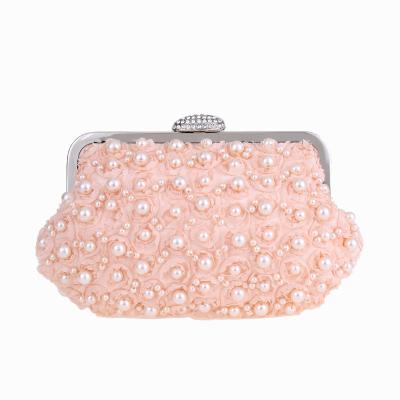 China Daily Exquisite Dinner Bag Rose All-match Beaded Women's Evening Bag Pearl Flower Fashion Clutch Bag for sale