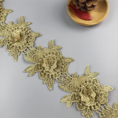 China Viable Promotional Products Laces Fabrics Gold Wedding Decoration High Quality Lace Embroidery for sale