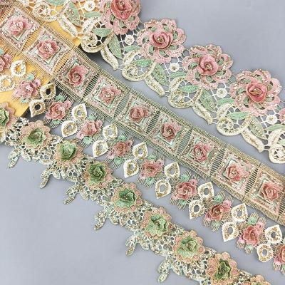 China New Chinese Style Designs Viable National Best Selling 3D Sequin Flower Multicolor Lace Trim for sale