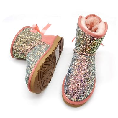 China Women Anti-slippery Shoes Boots Winter Hairy Boots For Women Girls One Fake Bows Boots for sale