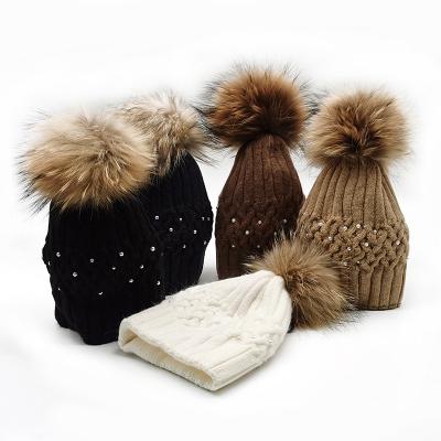 China breathable & New Fashion Winter Waterproof Soft Rabbit Fur Fine Wool Knitted Rhinestone Hat Mink Women for sale