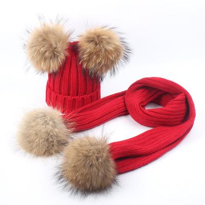 China Medium Baby Warm Soft Cute Winter Scarf Hat With Fur Pompoms Fashion Kids Lovely Hat Ccarf Sets for sale