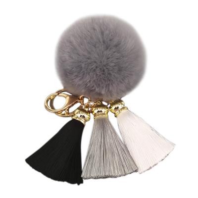 China Rex Rabbit Fur Ball Key Chain Keychain Promotional Custom Tassel Bag Key Chain Charm for sale