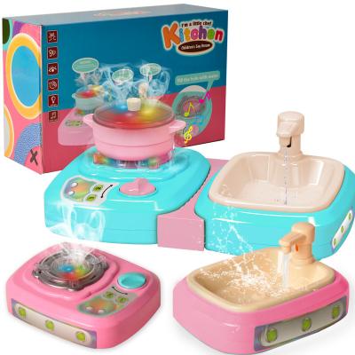 China Amazon Releases Hot New Plastic Kitchen Toy Tool Toys Kids Realistic Backpack Pretend Play Educational Toy Makeup Sets Music Stove Wash for sale