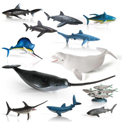 China Hot Selling ABS Amazon Ocean Sea Animals Set Sea Creatures Sharks Figurines Fish Toys 12PCS Whale Toys Sailfish Figure Narwhal for sale