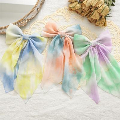 China 2022 summer airy hairpin hair top clip hair accessories bow tie dyed fabric hairpin women long spring clip women for sale