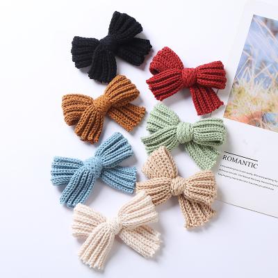 China Soft Europe and the United States autumn and winter children's headdress 10.5*7cm girls wool bow hair pin Maca color pair clip new for sale