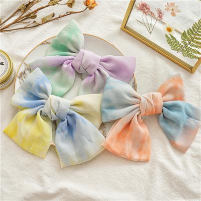 China 2022 Thin Chiffon Hair Dye Tie Hair Clip Women's Hairpin Bow Knot Ponytail Spring Clip Wholesale for sale