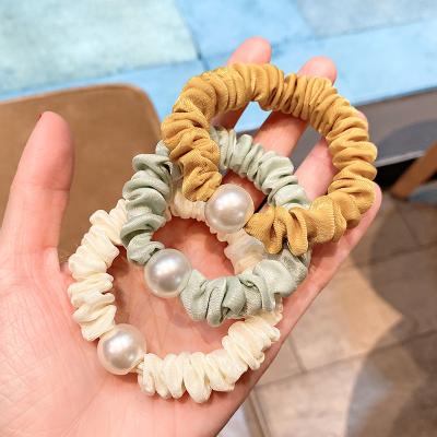 China OPP BAG Pearl Hair Tie Women Girls Gut Hair Circle Ponytail Holder Fashion Scrunchies Elastic Band Hair Accessories for sale