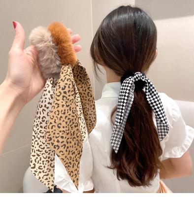 China Fashion Candy Color Plush Hair Scrunchies Ribbon Bow Hair Bands Women Girls Elastic Hair Band Ponytail Fluffy Holder - Buy New for sale