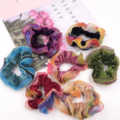 China New Big Gold Velvet Hair Cloth Ring Soft Chiffon Lace Middle-aged Hair Tied Set Middle-aged Hair Band Elastic Hair Band for sale