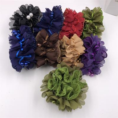 China New sweet middle-aged lady of a mothers headdress elastic band tied hair flower chiffon pearl hair tray hair cover for sale