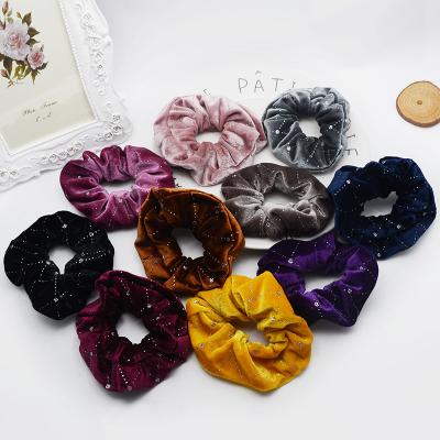 China Wholesale Soft Velvet Gold Diamond Stick Ring Mother's Factory Hair Elastic Hair Band Scrunchies for sale