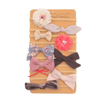 China Brand 10 Sweet Custom Personal Styles Elastic Flower Hair Band Ribbed Bow Headband Set For Newborn Girls for sale