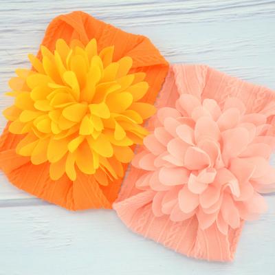 China Big Flower Bow Cloth Nylon Crocheted Kids Headband Baby Hairband Hair Accessories Soft Soft Nylon Elastic Hair Band for sale