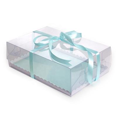 China Recyclable Rectangle Transparent Birthday Gift Packaging Clear Plastic PET Cardboard Cake Box for sale