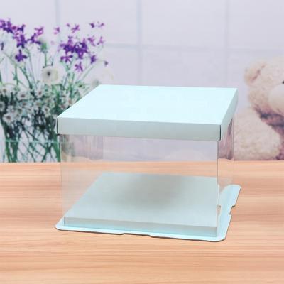 China Food Grade Recyclable Custom Blue Transparent Square Wedding Birthday Party Cake Boxes for sale