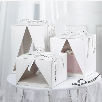 China New Design Recyclable Wedding Cake Boxes Food Grade Square Transparent Cake Box With Window for sale