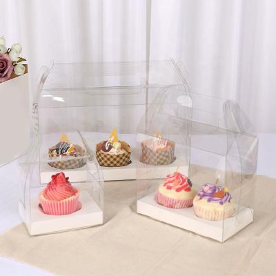 China Wholesale Recycled Materials And Customized Logo Transparent 4 Inch Portable Handle Cake Shop Dessert Store Clear Cake Box for sale