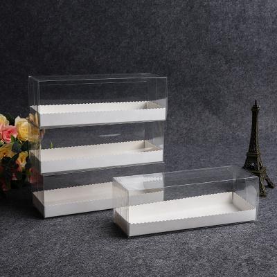 China Recycled Materials Cake Dessert Shop Wholesale Portable Custom Logo Handle Dessert Cake Gift Package Transparent Box for sale