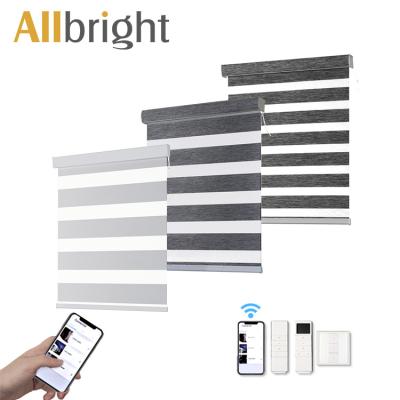 China Modern Minimalist Hotels Bedroom Polyester Roll Curtains Motorized Zebra Electric Smart Blinds for sale