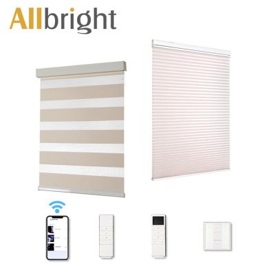 China Zebra Wifi High Quality Minimalist Electric Polyester Smart Motorized Light Filtering Motorized Honeycomb Blind For Window for sale