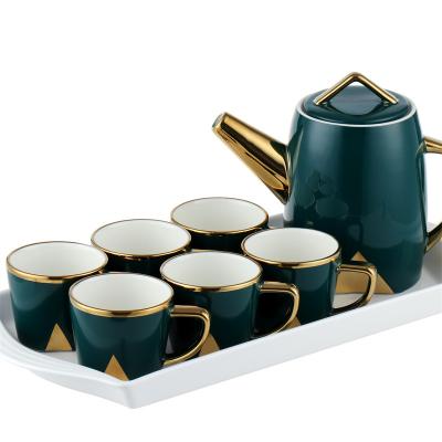 China Viable Northern European Dark Green Teapot Set Porcelain Tea Set Ceramic Tea Set With Ceramic Tray for sale