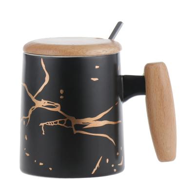 China Viable Creative Student Gift Porcelain Office Coffee Ceramic Mug With Wood Lid And Handle for sale