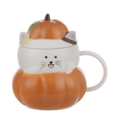 China Seaygift Sustainable Creative Cute Cat 3d Pumpkin Shape Ceramic Campfire Mug for sale