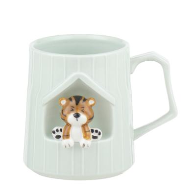 China Viable 3d Model Dog Porcelain Coffee Mugs Animal Color Mugs Ceramic Mug With Lid for sale