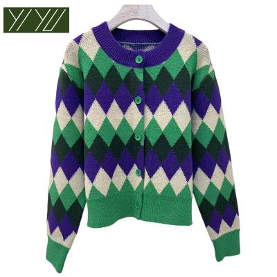 China Custom Logo Argyle Jacquard Pattern Knit Bunny QUICK DRY Cardigan Top Sweater for sale